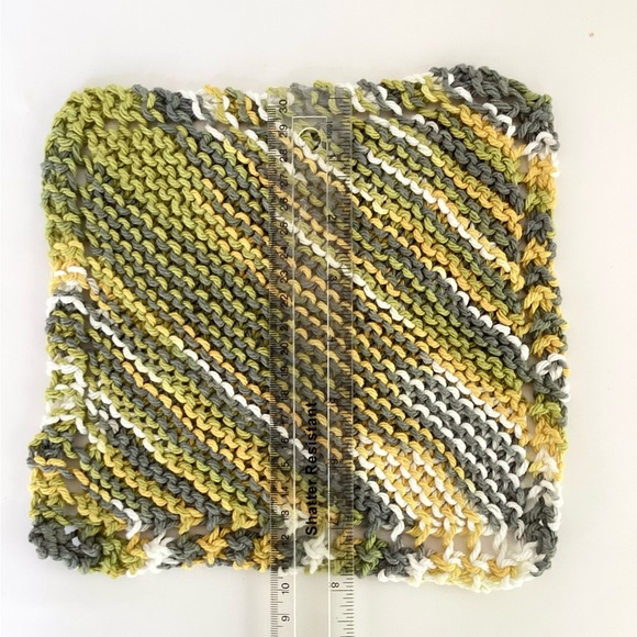 Dishcloth Washcloth Hand Crafted Gold Green Knit Cotton Rustic - Picture 6 of 13